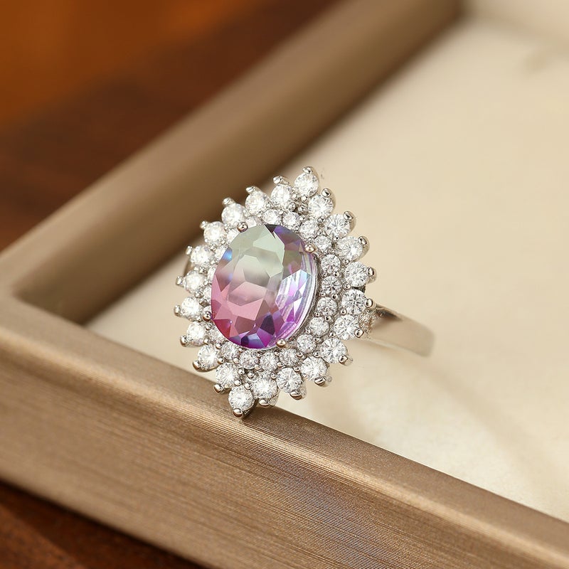 Super Flash Large Square Diamond Gradient Purple Green Tourmaline Crystal Ring Women'S Zircon Ring Niche Light Luxury Jewelry - Image 5